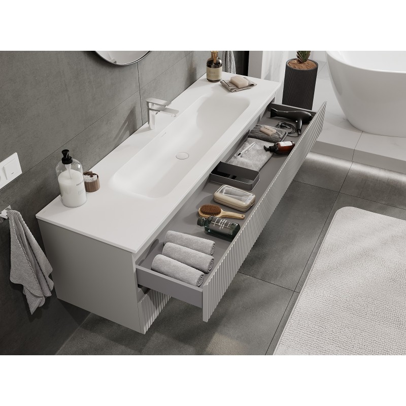 Mexen Rivel armario de baño 160 cm con lavabo Vela, 2 cajones, acanalado, gris mate/blanco mate - 91A20-16047-2-BFF62-W23M0