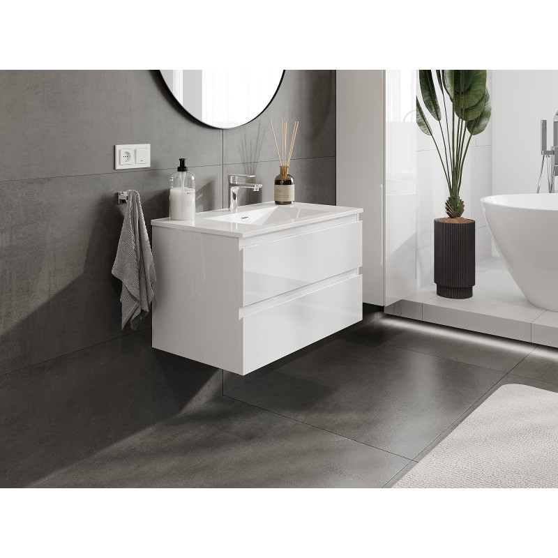 Mexen Orio badkamerkast 80 cm met wastafel Otis, 2 laden, wit glans - 91A10-08047-2-BFF00-W18M00