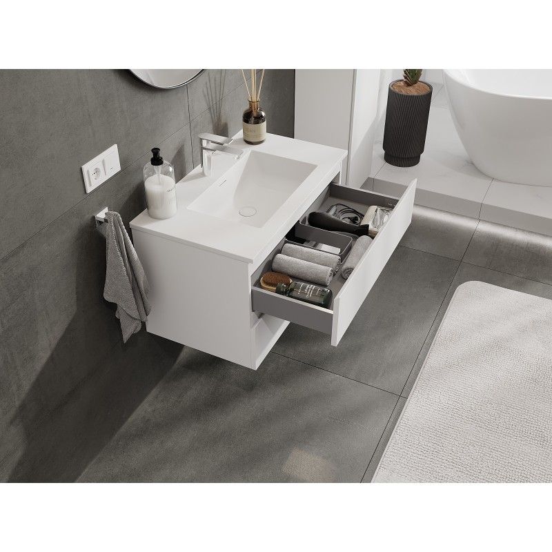 Mexen Orio mobile da bagno 80 cm con lavabo Otis, 2 cassetti, bianco opaco - 91A10-08047-2-BFF01-W18M01