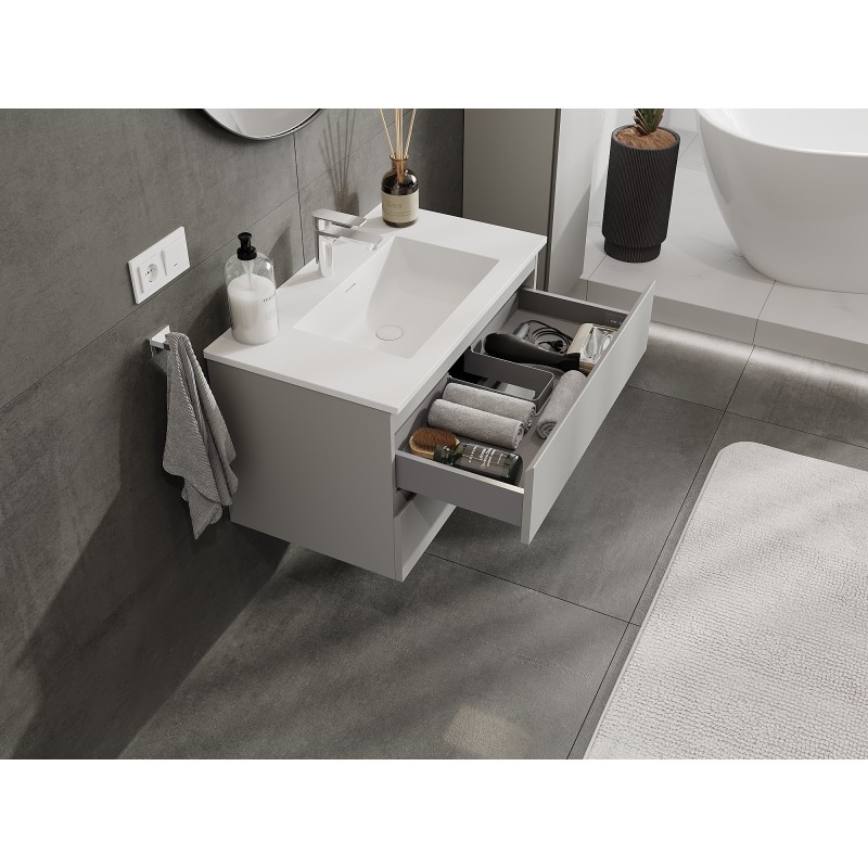 Mexen Orio meuble de salle de bain 80 cm avec lavabo Otis, 2 tiroirs, gris mat/blanc mat - 91A10-08047-2-BFF62-W18M01