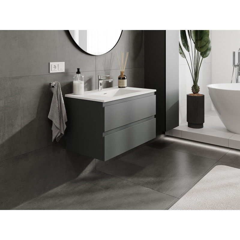 Mexen Orio armario de baño de 80 cm con lavabo Otis, 2 cajones, grafito mate/blanco mate - 91A10-08047-2-BFF66-W18M01