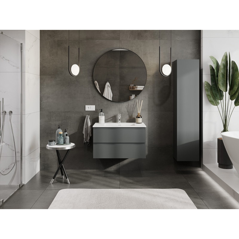 Mexen Orio Badezimmerschrank 80 cm mit Waschbecken Otis, 2 Schubladen, Graphit matt/weiß matt - 91A10-08047-2-BFF66-W18M01