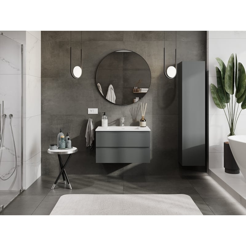 Mexen Orio mobile da bagno 80 cm con lavabo Otis, 2 cassetti, grafite opaco/bianco opaco - 91A10-08047-2-BFF66-W18M01