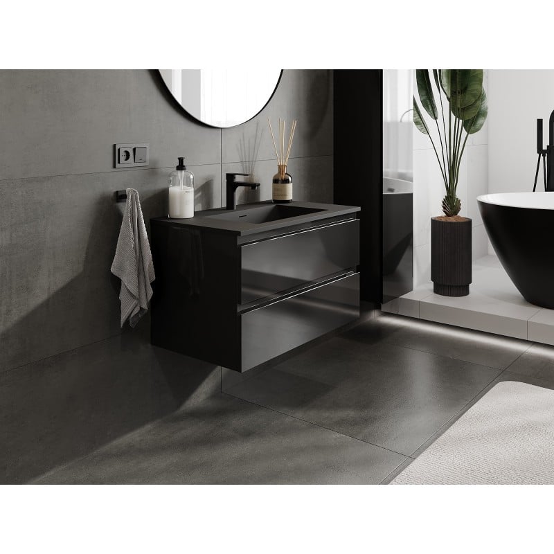 Mexen Orio ντουλάπι μπάνιου 80 cm με νιπτήρα Otis, 2 συρτάρια, μαύρο
