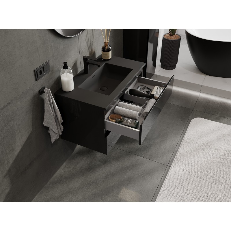 Mexen Orio mueble de baño 80 cm con lavabo Otis, 2 cajones, brillo negro/mate negro - 91A10-08047-2-BFF70-W18M71