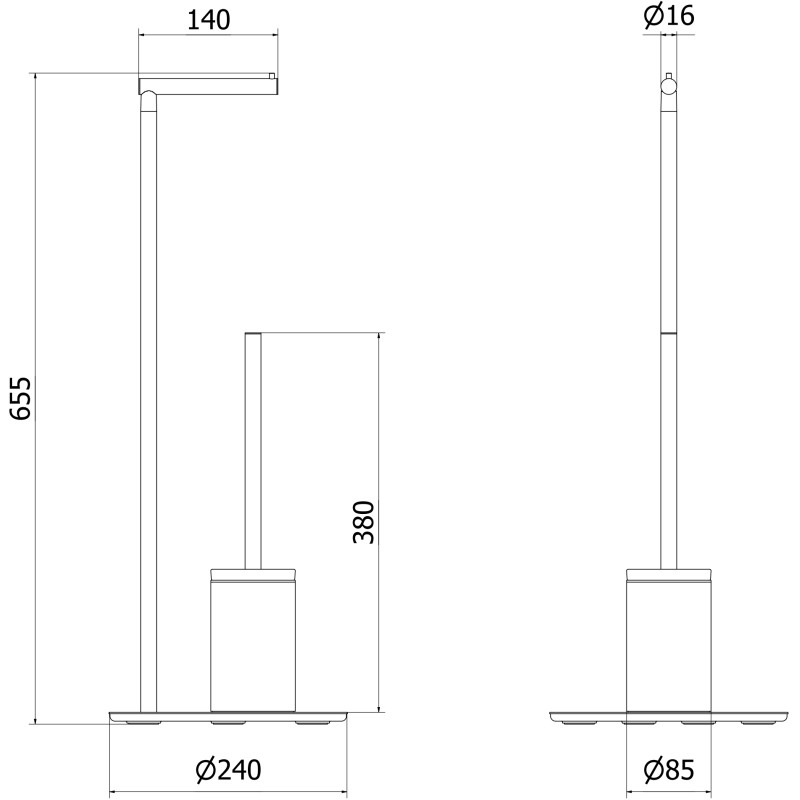 Mexen Loop cepillo de baño de pie con soporte para papel, oro cepillado - 70A71095-55