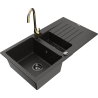 Mexen Matias fregadero de granito 1,5 senos con escurridor y grifo de cocina Telma, negro/dorado - 6502-75-670200-50-B