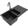 Mexen Matias 1.5-bowl granite sink with drainer and Telma kitchen faucet, black/gold - 6502-75-670200-70-B