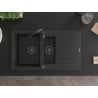 Mexen Matias 1.5-bowl granite sink with drainer and Telma kitchen faucet, black/gold - 6502-75-670200-70-B