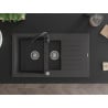 Mexen Matias granieten gootsteen 1,5-komor met afdruipplaat en keukenmengkraan Telma, zwart gespikkeld - 6502-76-670200-70