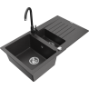 Mexen Matias fregadero de granito 1,5 senos con escurridor y grifo de cocina Telma, negro moteado - 6502-76-670200-70