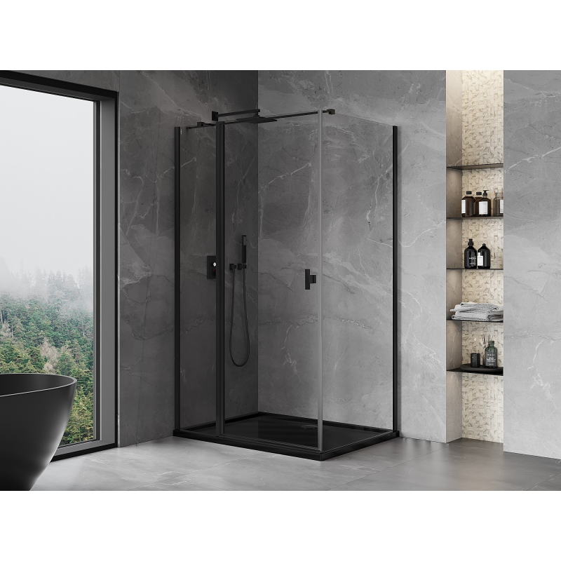 Mexen Mist T cabine de douche battante 115 x 100 cm, transparent, noir - 8A4T-115-100-70-00