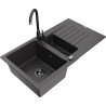 Mexen Matias fregadero de granito de 1,5 senos con escurridor y grifo de cocina Telma, negro con motas - 6502-76-670200-70-B