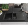 Mexen Matias granite sink 1.5-bowl with drainer and Telma kitchen tap, black - 6502-77-670200-70-B
