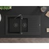 Mexen Matias granite sink 1.5-bowl with drainer and Telma kitchen tap, black - 6502-77-670200-70-B