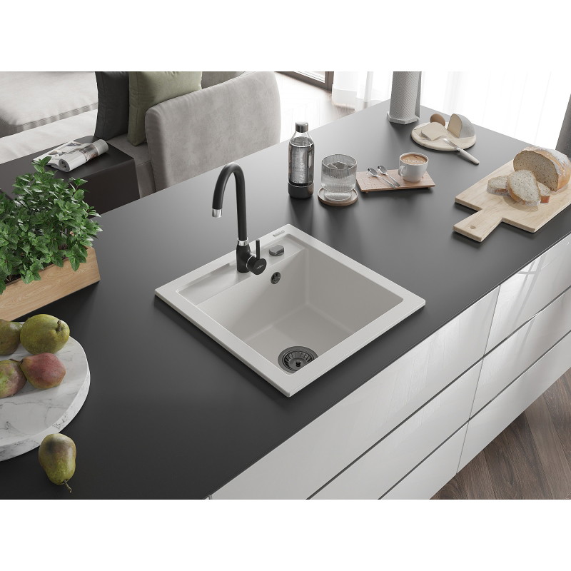 Mexen Vito fregadero de granito de 1 seno con grifo de cocina Telma, blanco - 6503-20-670200-70