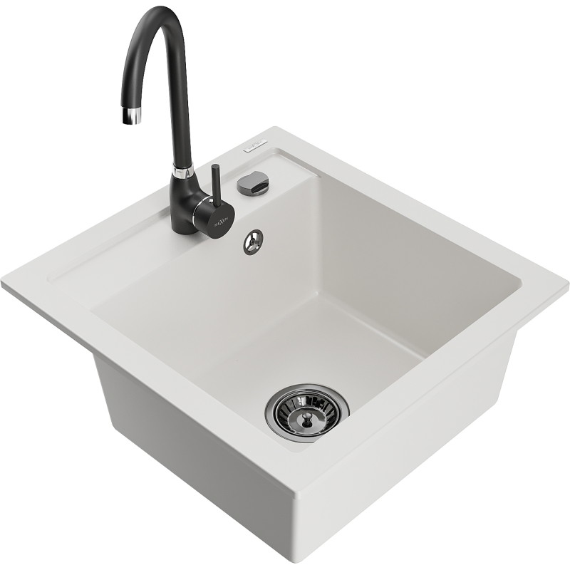 Mexen Vito fregadero de granito de 1 seno con grifo de cocina Telma, blanco - 6503-20-670200-70