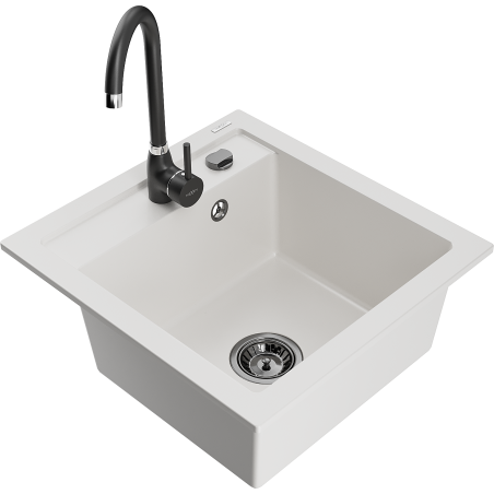 Mexen Vito fregadero de granito 1-cubeta con grifo de cocina Telma, blanco - 6503-20-670200-70