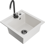 Mexen Vito fregadero de granito 1-cubeta con grifo de cocina Telma, blanco - 6503-20-670200-70