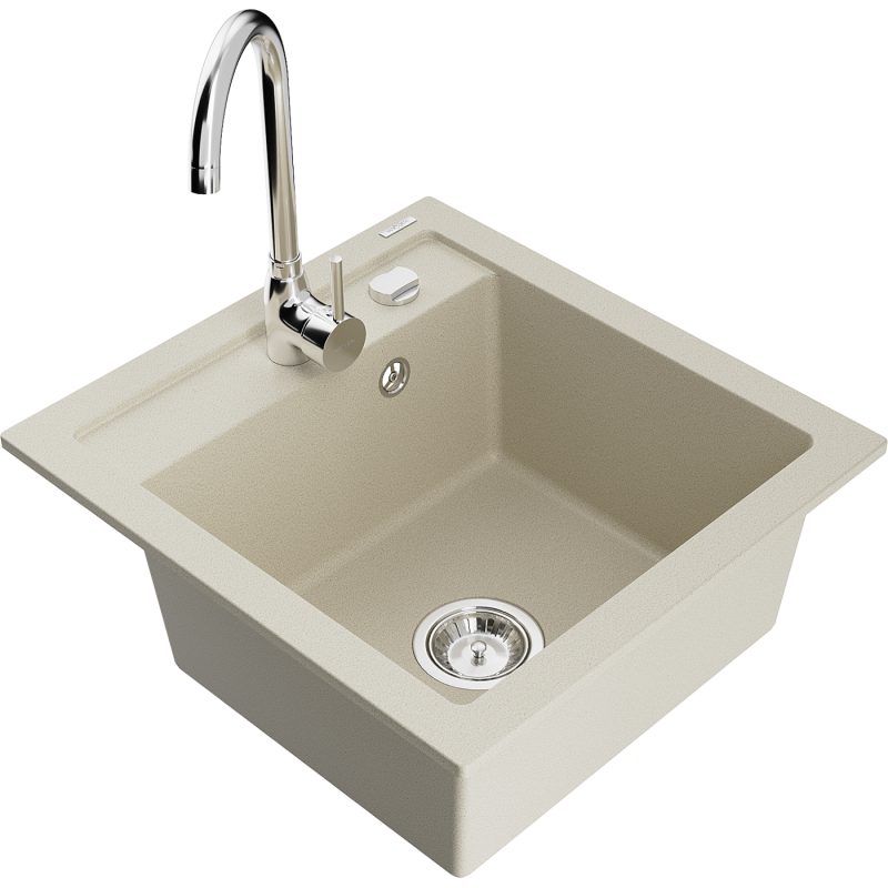 Mexen Vito granieten spoelbak 1-komers met Telma keukenkraan, beige - 6503-69-670200-00