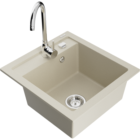 Mexen Vito granitische gootsteen met 1 bak en Telma keukenkraan, beige - 6503-69-670200-00