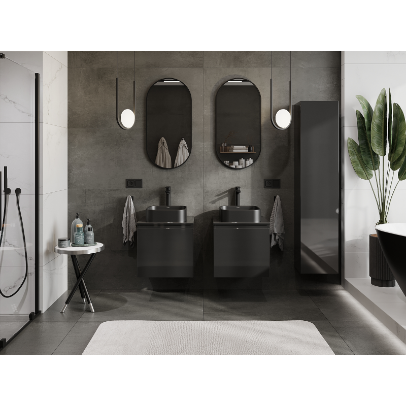 Mexen Orio Badrumsskåp för handfat 50 cm, 1 låda, svart glans - 91A10-05047-1-BF70
