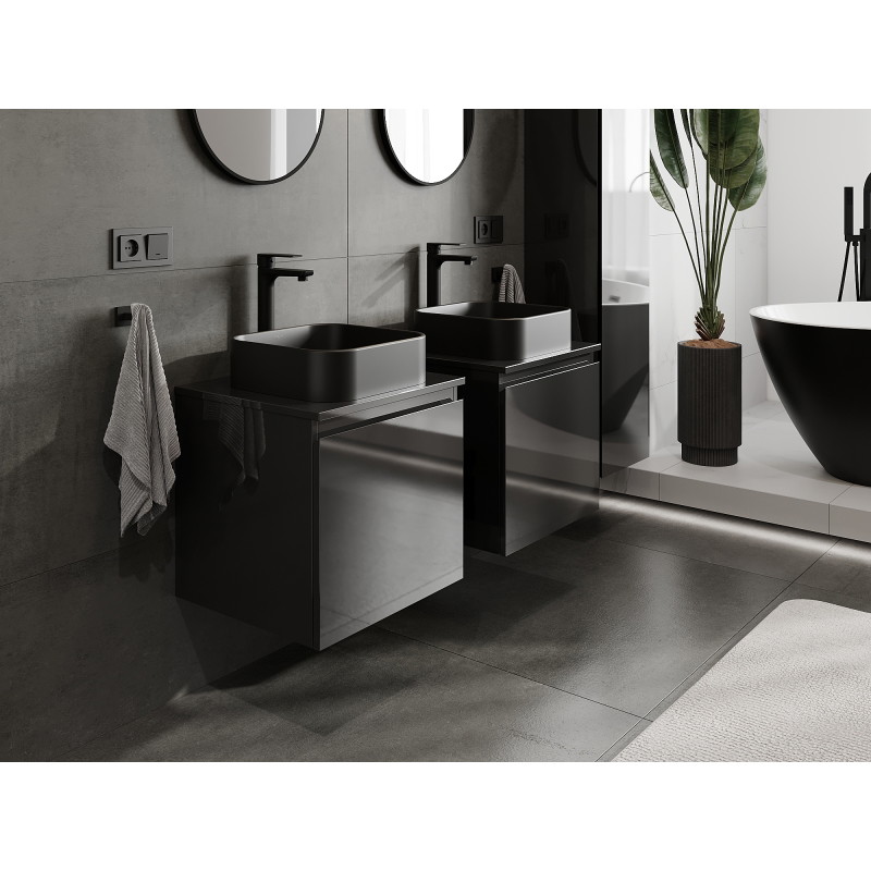 Mexen Orio bathroom cabinet for washbasin 50 cm, 1 drawer, black gloss - 91A10-05047-1-BF70
