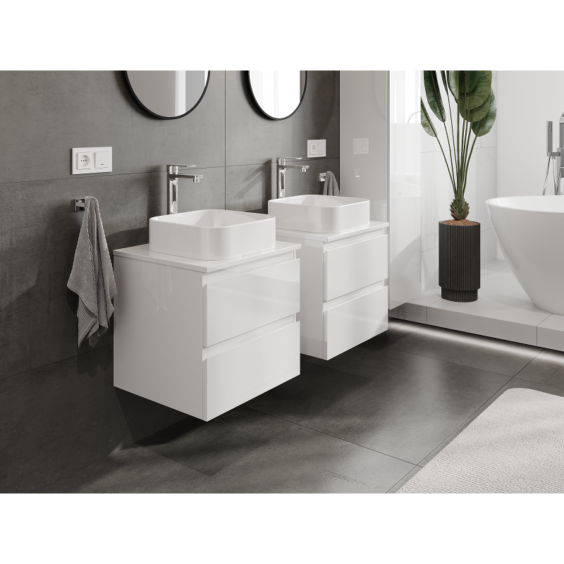 Mexen Orio 50 cm Badezimmerschrank für Waschbecken, 2 Schubladen, Weiß Hochglanz - 91A10-05047-2-BFF00