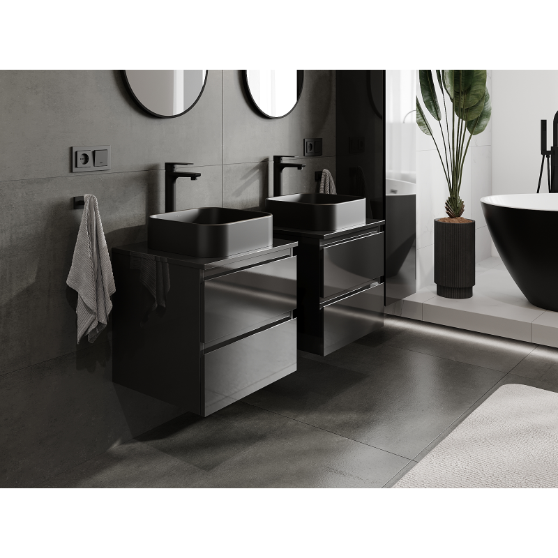 Mexen Orio mobile da bagno sottolavabo 50 cm, 2 cassetti, nero lucido - 91A10-05047-2-BFF70