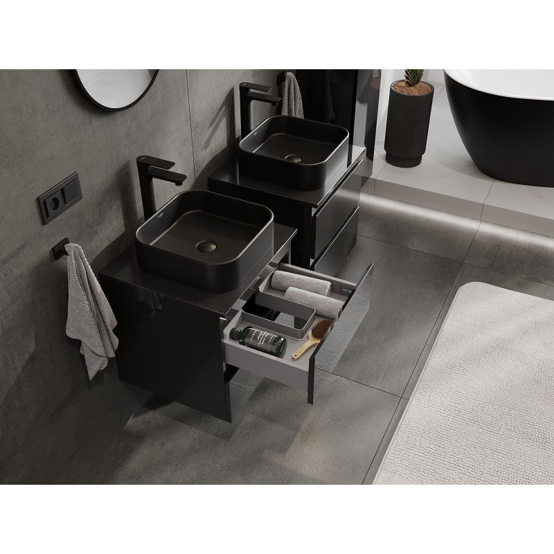 Mexen Orio mobile da bagno sottolavabo 50 cm, 2 cassetti, nero lucido - 91A10-05047-2-BFF70