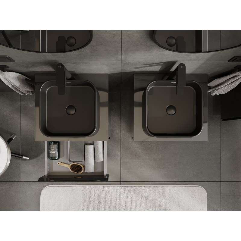 Mexen Orio mobile da bagno sottolavabo 50 cm, 2 cassetti, nero lucido - 91A10-05047-2-BFF70