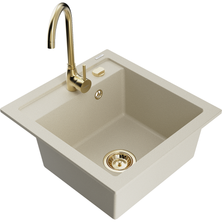 Mexen Vito granieten spoelbak 1-komers met keukenmengkraan Telma, beige - 6503-69-670200-50