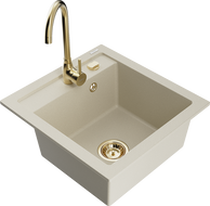 Mexen Vito évier en granit 1 bac avec robinet de cuisine Telma, beige - 6503-69-670200-50