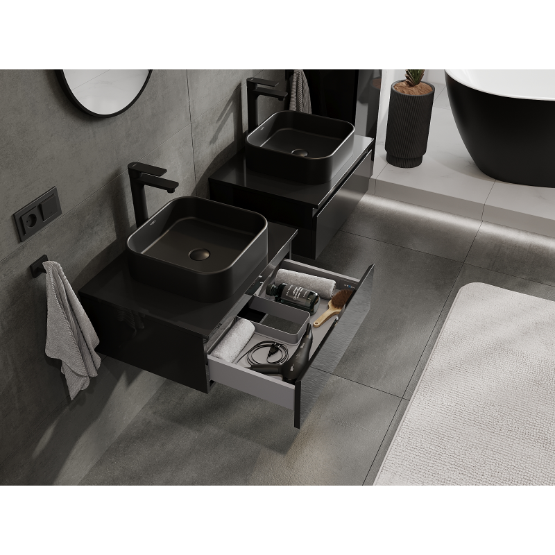 Mexen Orio meuble de salle de bain sous-lavabo 60 cm, 1 tiroir, noir brillant - 91A10-06023-1-BF70