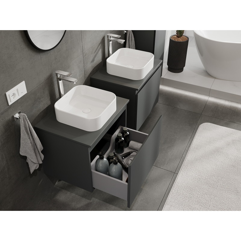 Mexen Orio bathroom vanity unit 60 cm, 1 drawer, matte graphite - 91A10-06047-1-BF66