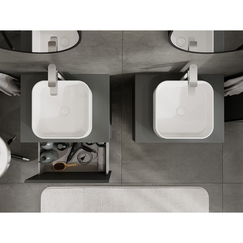Mexen Orio bathroom vanity unit 60 cm, 1 drawer, matte graphite - 91A10-06047-1-BF66