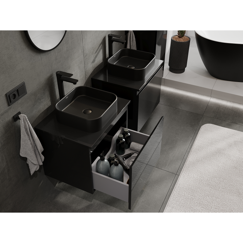 Mexen Orio armário de casa de banho sob lavatório 60 cm, 1 gaveta, preto brilhante - 91A10-06047-1-BF70