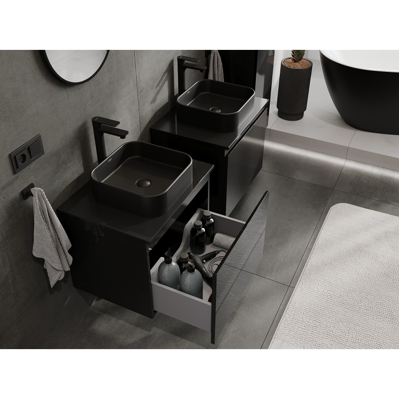 Mexen Orio bathroom cabinet for a 60 cm sink, 1 drawer, black gloss - 91A10-06047-1-BF70