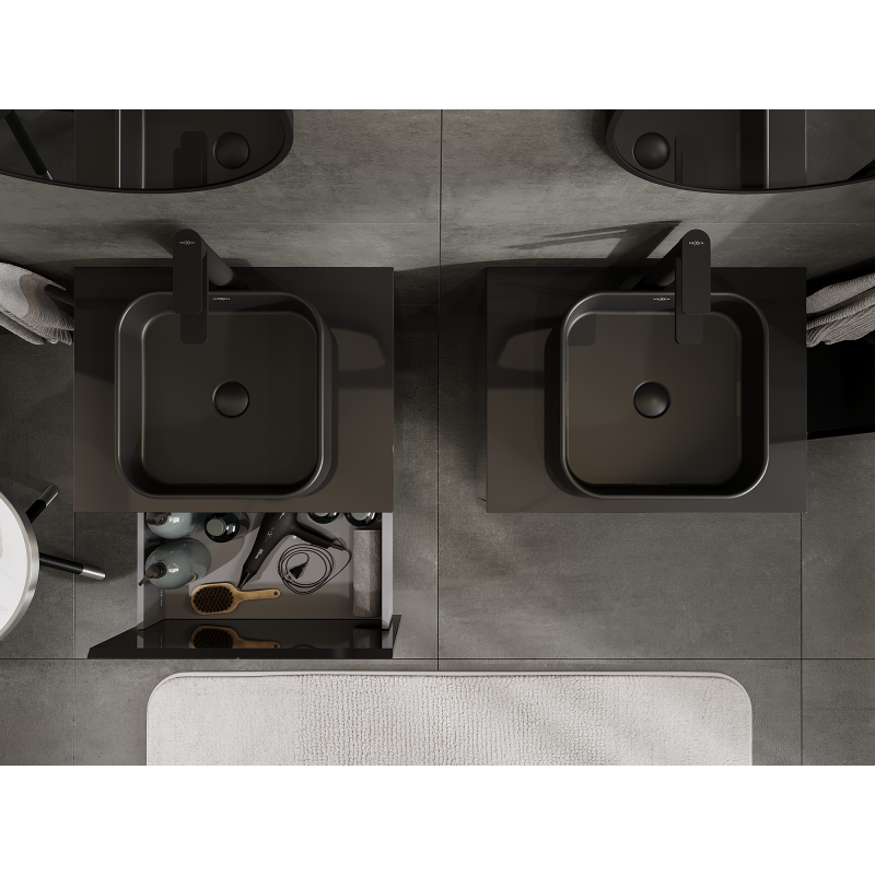 Mexen Orio badrumsskåp under tvättställ 60 cm, 1 låda, svart högglans - 91A10-06047-1-BF70