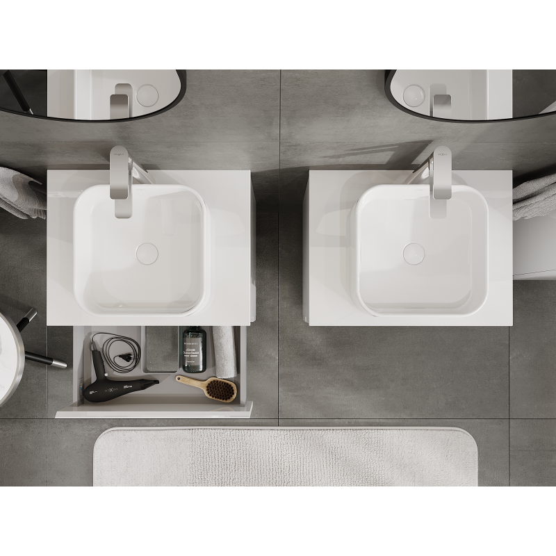 Mexen Orio Badezimmerschrank für Waschbecken 60 cm, 2 Schubladen, weiß glänzend - 91A10-06047-2-BFF00