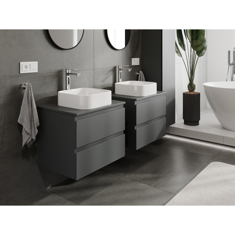 Mexen Orio bathroom cabinet under sink 60 cm, 2 drawers, matte graphite - 91A10-06047-2-BFF66