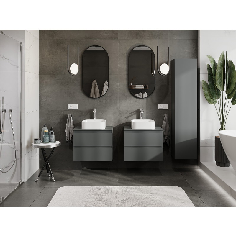 Mexen Orio bathroom cabinet under sink 60 cm, 2 drawers, matte graphite - 91A10-06047-2-BFF66