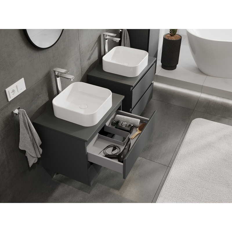 Mexen Orio bathroom cabinet under sink 60 cm, 2 drawers, matte graphite - 91A10-06047-2-BFF66