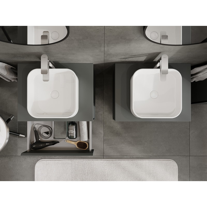Mexen Orio bathroom cabinet under sink 60 cm, 2 drawers, matte graphite - 91A10-06047-2-BFF66