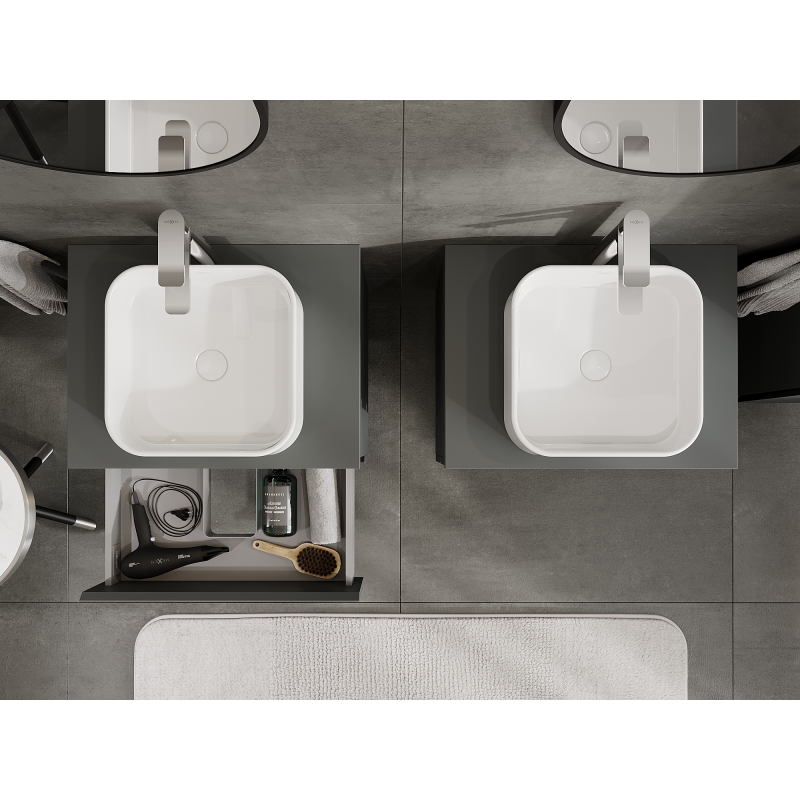 Mexen Orio vannas istabas izlietnes skapītis 60 cm, 2 atvilktnes, grafīta matējums - 91A10-06047-2-BFF66