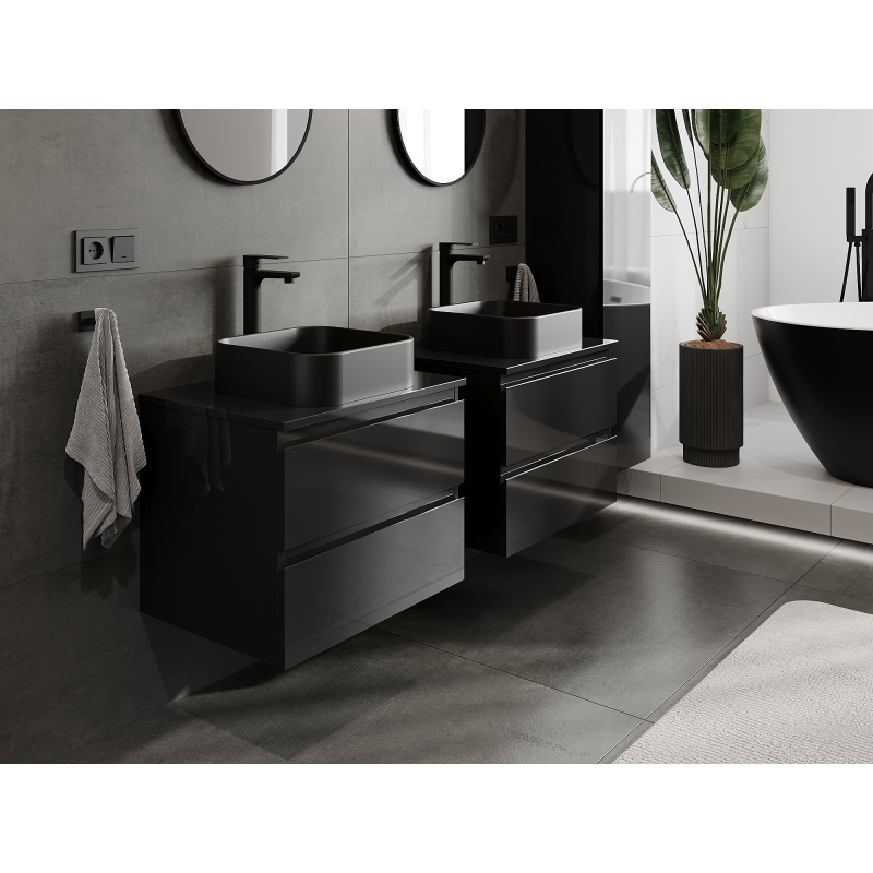 Mexen Orio armário de casa de banho para lavatório 60 cm, 2 gavetas, preto brilhante - 91A10-06047-2-BFF70