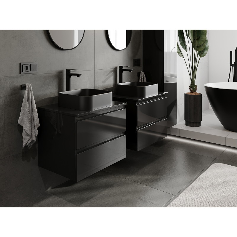 Mexen Orio bathroom cabinet under-sink 60 cm, 2 drawers, black gloss - 91A10-06047-2-BFF70
