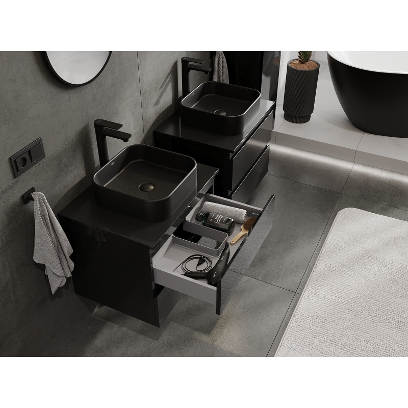 Mexen Orio bathroom cabinet under-sink 60 cm, 2 drawers, black gloss - 91A10-06047-2-BFF70