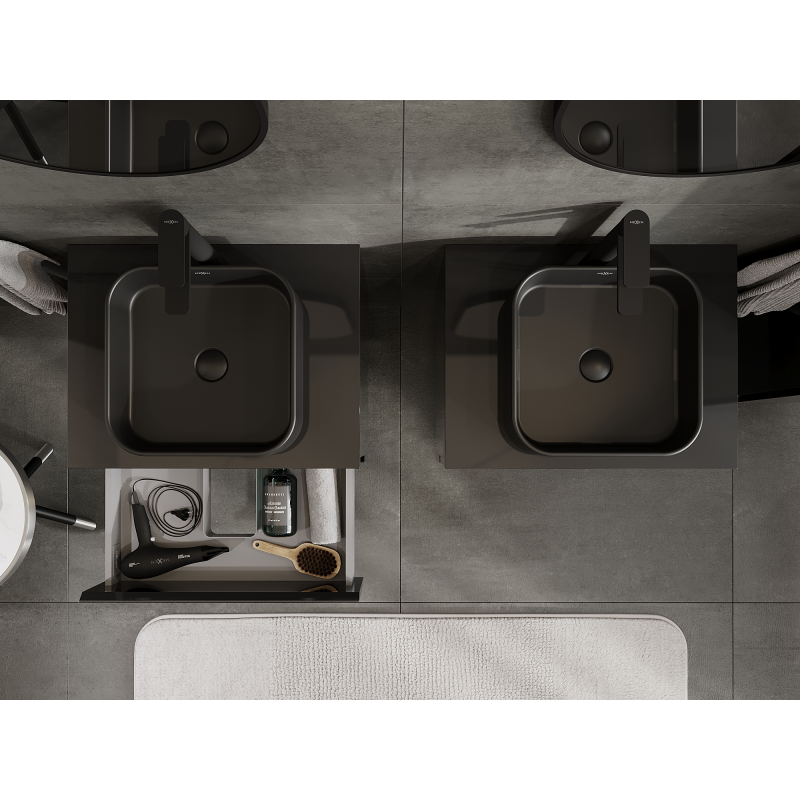 Mexen Orio armário de casa de banho para lavatório 60 cm, 2 gavetas, preto brilhante - 91A10-06047-2-BFF70