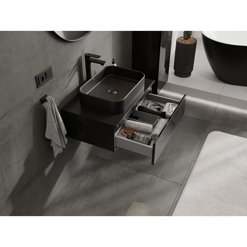 Mexen Orio bathroom cabinet under sink 70 cm, 1 drawer, black gloss - 91A10-07023-1-BF70